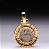 Image 3 : 18K Yellow Gold Pendant With Rubies & Ancient Silver Greek Coin