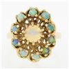 Image 4 : Estate Solid 14K Yellow Gold Round Cabochon Prong Set Opal Cluster Flower Ring