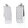 Image 1 : New Italian 14K White Gold Dual Finished Marquise Pattern Huggie Snap Earrings
