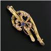 Image 2 : Antique Victorian 14k TT Gold Sapphire w/ Seed Pearl Clover & Branch Brooch Pin