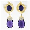 Image 3 : 18K Yellow Gold Large Amethyst & Diamond Drop Dangle Enhancer Day Night Earrings