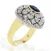 Image 9 : 18k TT Gold Oval Bezel Sapphire w/ 1.7 ctw Diamond Milgrain Mosaic Dome Bombe Ri