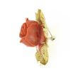Image 8 : Vintage GIA NO DYE Carved Rose Coral Pin Brooch w/ 18k Gold Textured Leaf Frame