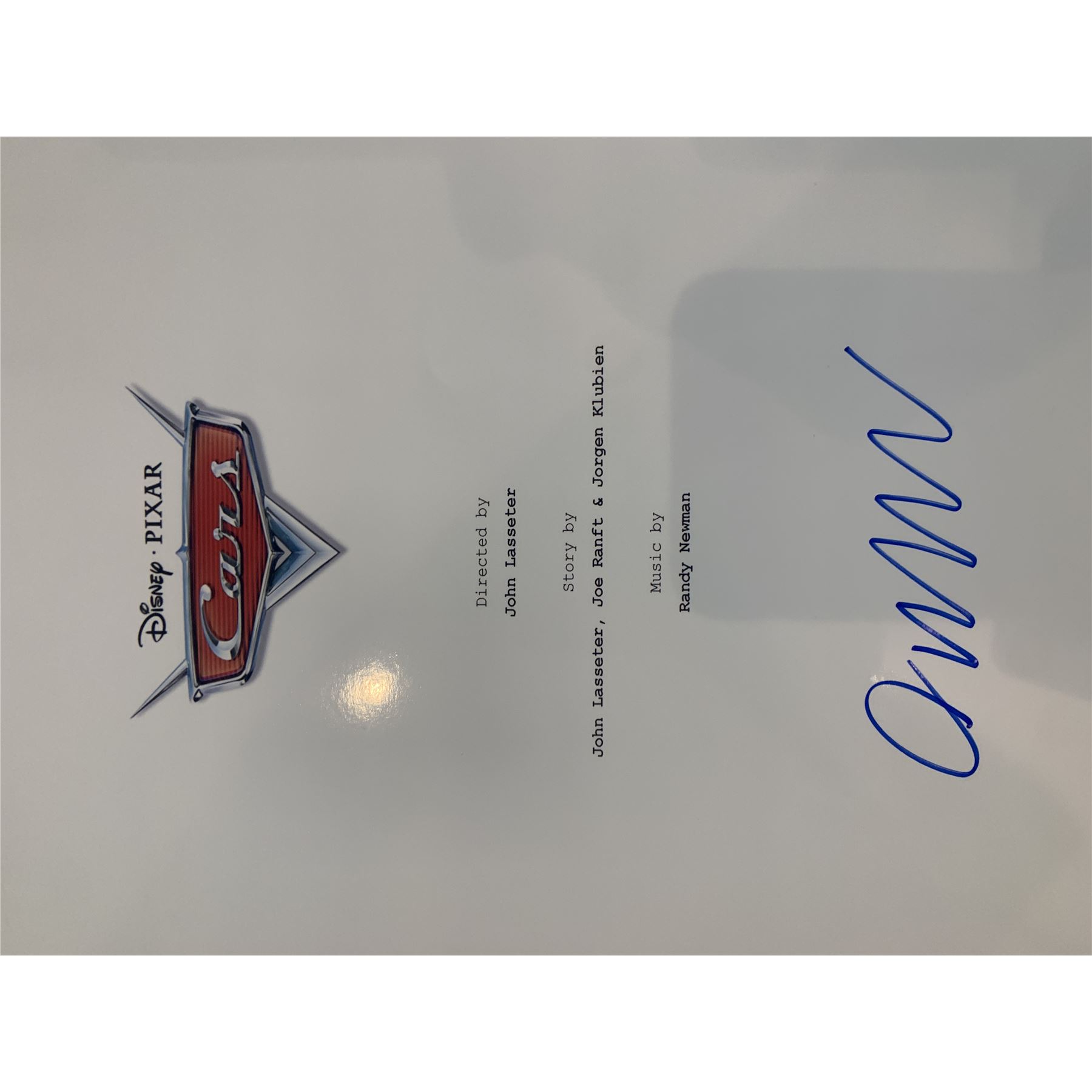 Owen Wilson Cars signed script cover