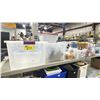 Image 1 : 14 ASSORTED STORAGE TOTES WITH SOME LIDS, BOX OF FILE FOLDERS, MEDIUM + LARGE ENVELOPES, THERMAL