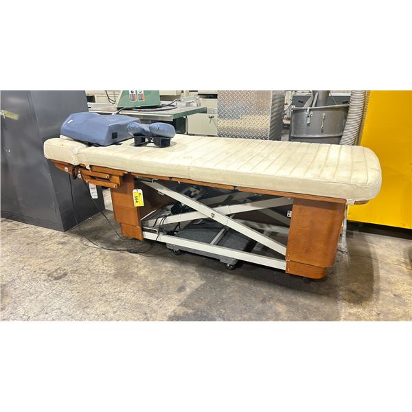 WHITE / NATURAL WOOD ELECTRIC ADJUSTABLE PROFESSIONAL MASSAGE BED WITH REMOTE, POWER CABLE