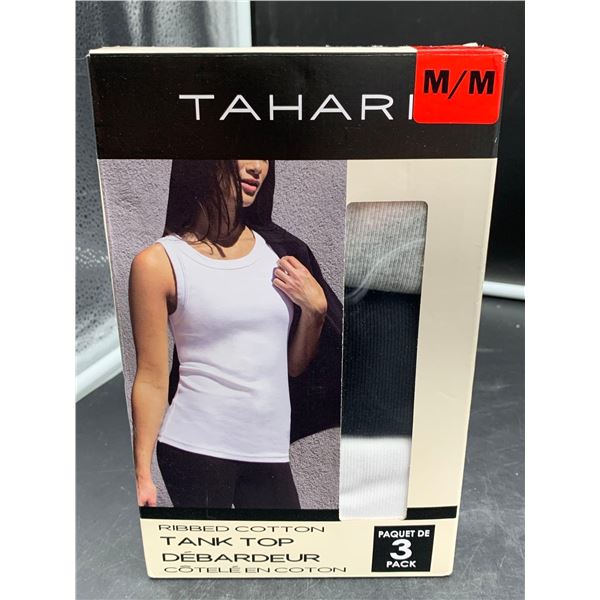 Tahari Ribbed Cotton Tank Top (M) 3pk, white, grey & black