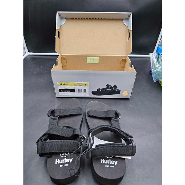Hurley Sandals, Black (Size 6) Women's