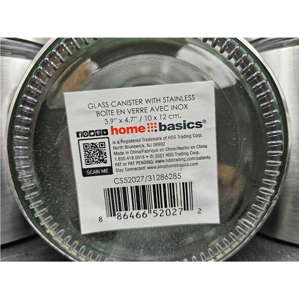 Home Basics Glass Canister with Stainless (2.9in x 4.7in) 3pk