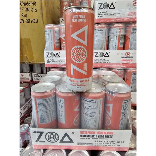 ZOA Zero Sugar  White Peach Energy Drink 12x355ml