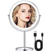 Image 1 : Young & Taylor 8" Makeup Mirror with Lights, Rechargeable 1X/10X Magnifying Lighted Makeup Mirror wi