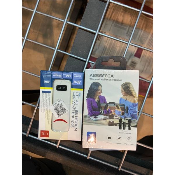 Combo lot of 3 in 1 LTE 4G USB modem and Absgeega wireless lavalier microphone