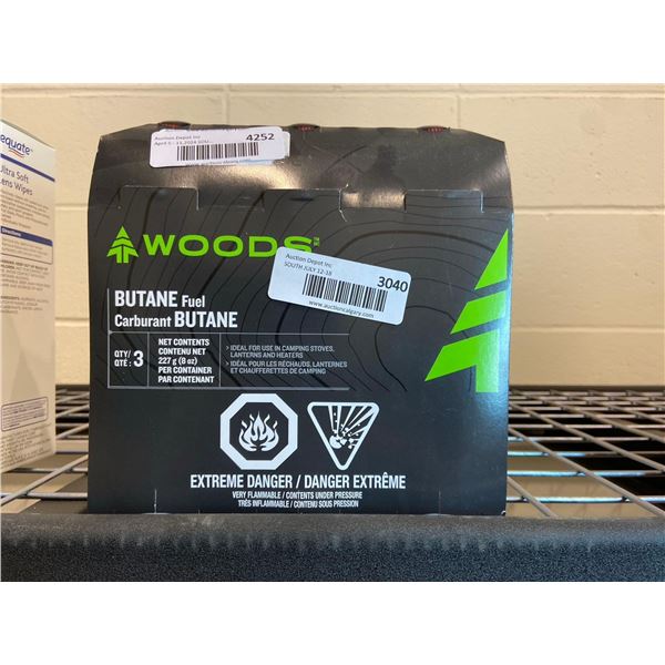 Woods butane camping fuel. 3 x 227g