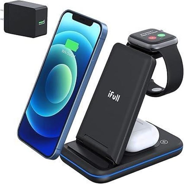 iPhone Wireless Charger Stand,QI Fast Foldable 3 in 1 Charging Station,Wireless Charging Dock for iP