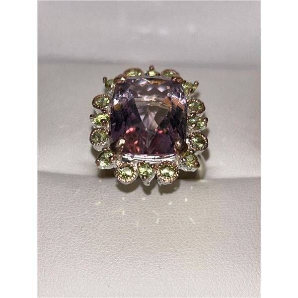 Natural Amethyst Emerald Cut5.77 Carat Solitaire Cluster Ring includes appraisal certificate valued