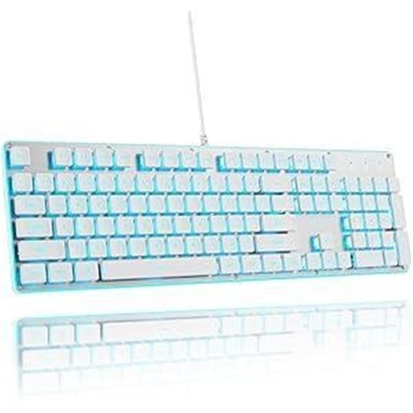 surmen G1000 Backlit White Quiet Office Keyboard Full Size 104 Keys with Metal Panel, Silent Membran