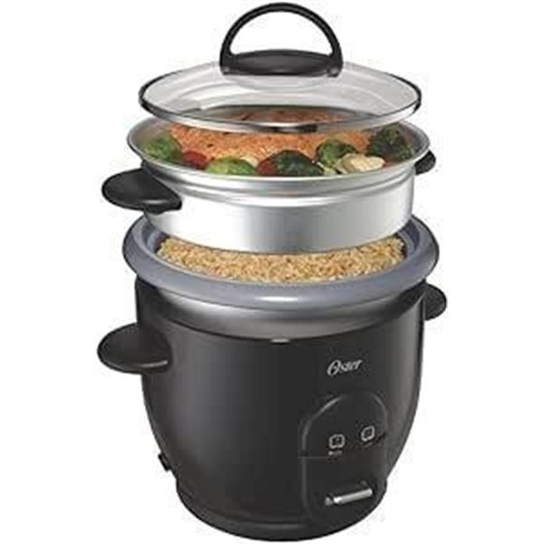 Oster CKSTRC61K-TECO Titanium Infused 6 Cup Rice & Grain Cooker with Steam Tray, Medium/One Size, Si