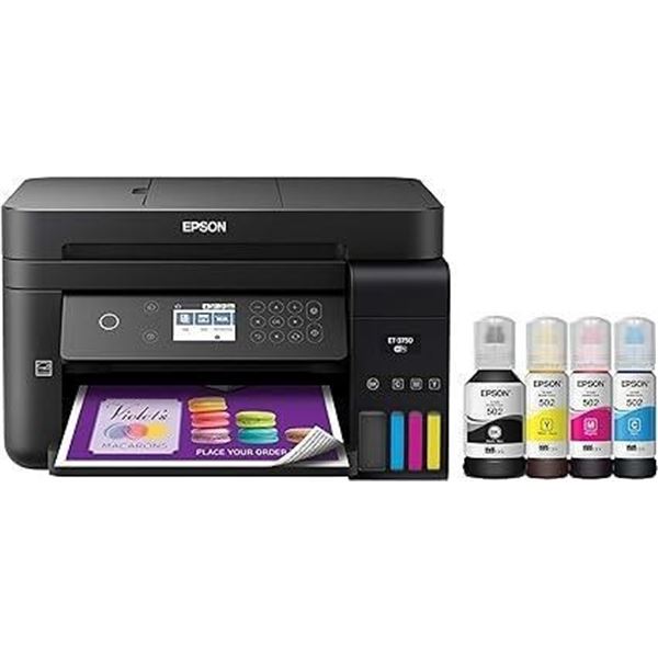 Epson Workforce ET-3750 EcoTank Wireless Color All-in-One Supertank Printer with Scanner, Copier and