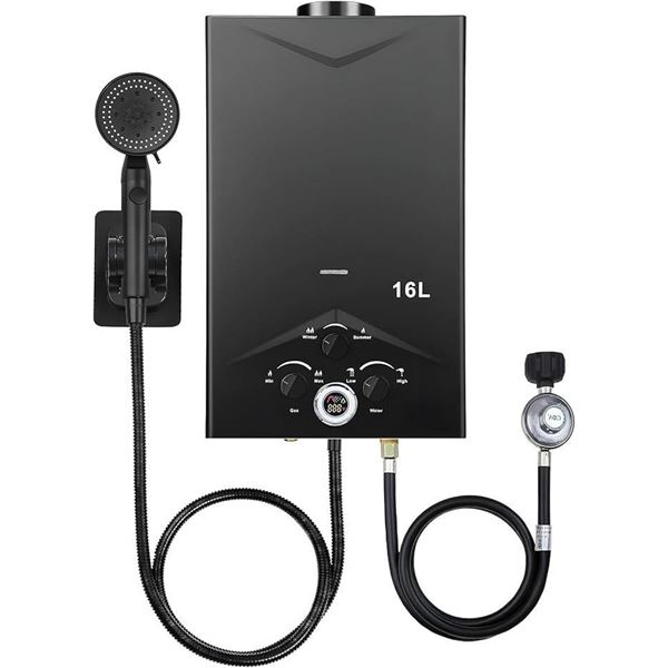 RUN.SE RUN.SE 16L Non Water Tank liquefied Water Heater with Digital Display Screen and Shower Head,