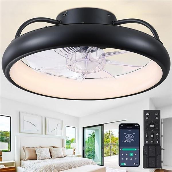 Ceiling Fans,Flush Mount Ceiling Fans with Lights and Remote Control, Low Profile Ceiling Fan with L
