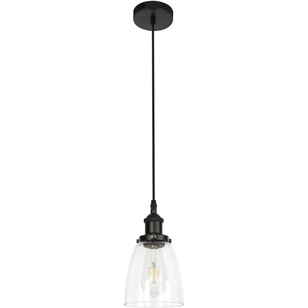 RETRELMP Industrial Pendant Light, Black Vintage Hanging Lamp with Clear Glass, Modern Rustic Farmho
