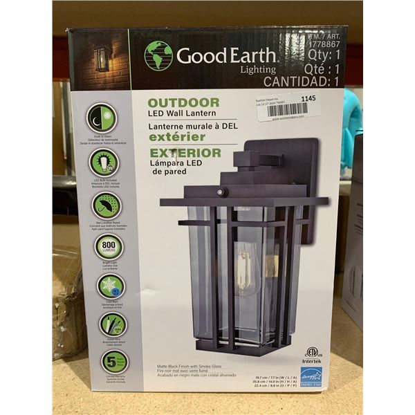 Good Earth Lighting Outdoor LED Wall Lantern Matte Black Finish w/ Dmoke Glass