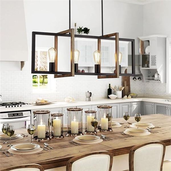 Rectangular Linear Chandeliers Kitchen Island 4-Light Modern Farmhouse Pendant Lighting Fixtures wit