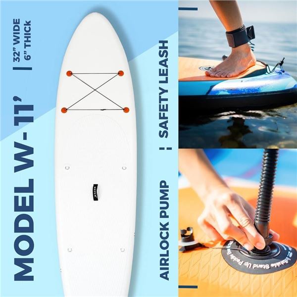 WAVEX Model W 11 ft Inflatable Stand Up Paddle Board Kit. NEW SEALED IN BOX (white)- Includes all ac