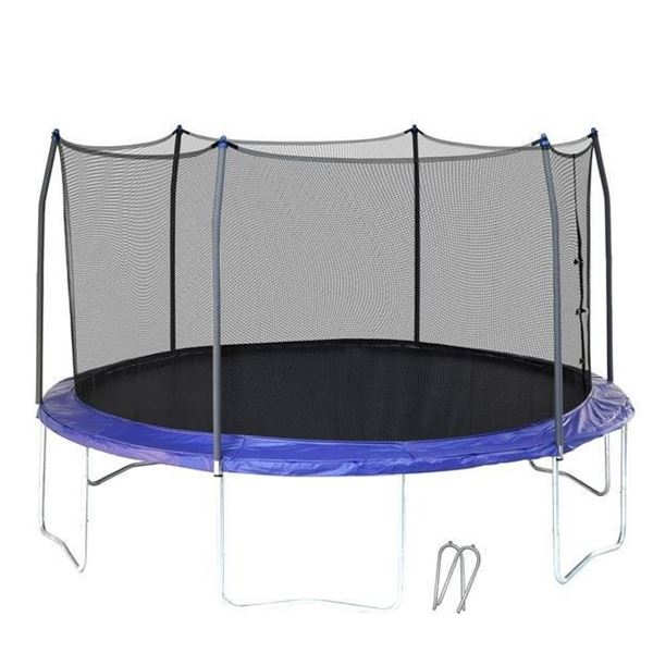 SKYWALKER TRAMPOLINES 14 FT, Round, Bright Blue Outdoor Trampoline for Kids with Safety Enclosure Ne