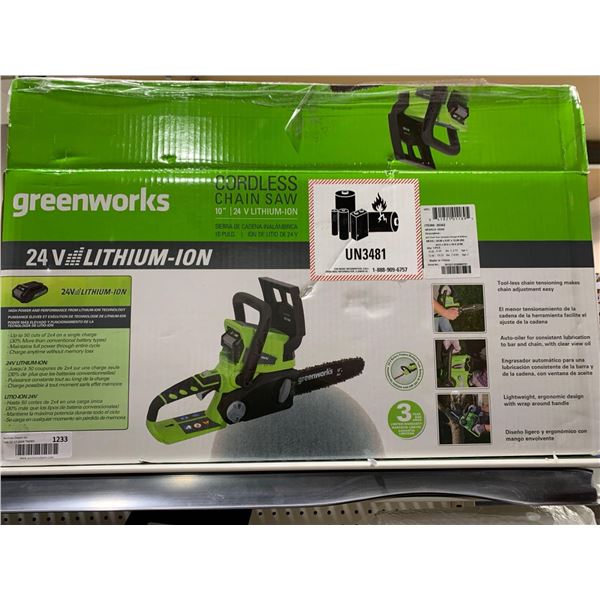 Greenworks 10" Cordless 24V Lithiun Ion Chainsaw with Battery & Charger