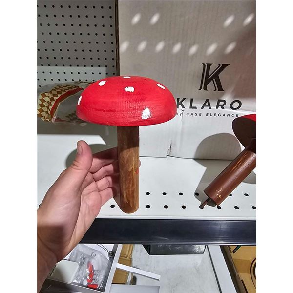 Lot of 3 Locally Hand Made Wooden Mushroom Garden Stakes