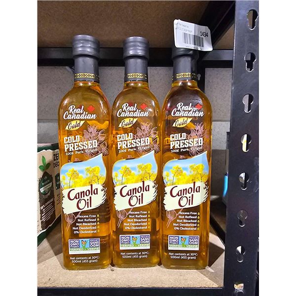 Real Canadian Gold, Cold Pressed 100% Pure Virgin Canola Oil 3x500ml