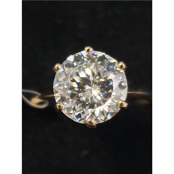 10K Yellow Gold Moissanite(2.42ct) Ring (~Size 6.25)(Ring is resizable for $40) (~weight 2.29g), Mad