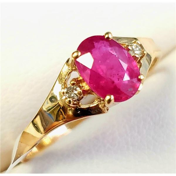 10K Yellow Gold Ruby(1ct) Diamond(0.02ct) Ring (~Size 7.5)(Ring is resizable for $40) (~weight 1.56g