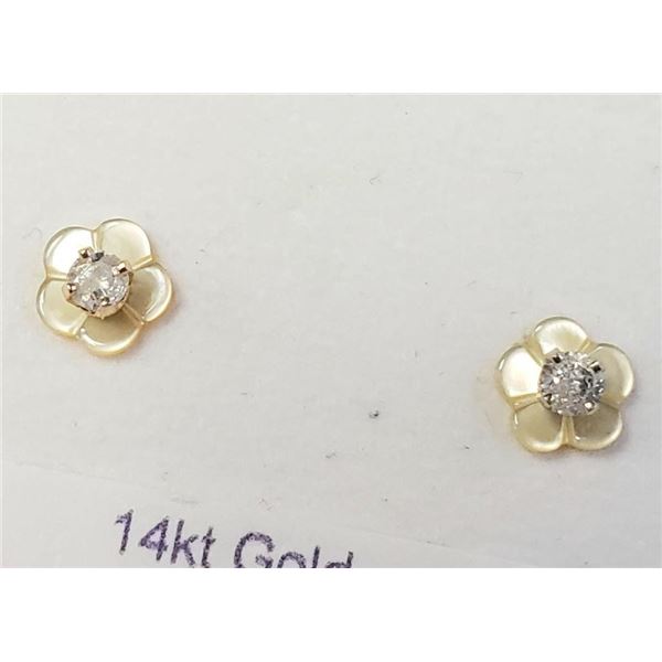 14K Yellow Gold Diamond And Mother Of Pearl 2In1(0.1ct) Earrings (~weight 0.44g), Made in Canada, Ap