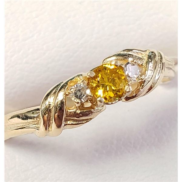 10K Yellow Gold Lab Grown Yellow Diamond(0.1ct) Diamond 0.05 Ring (~Size 6)(Ring is resizable for $4