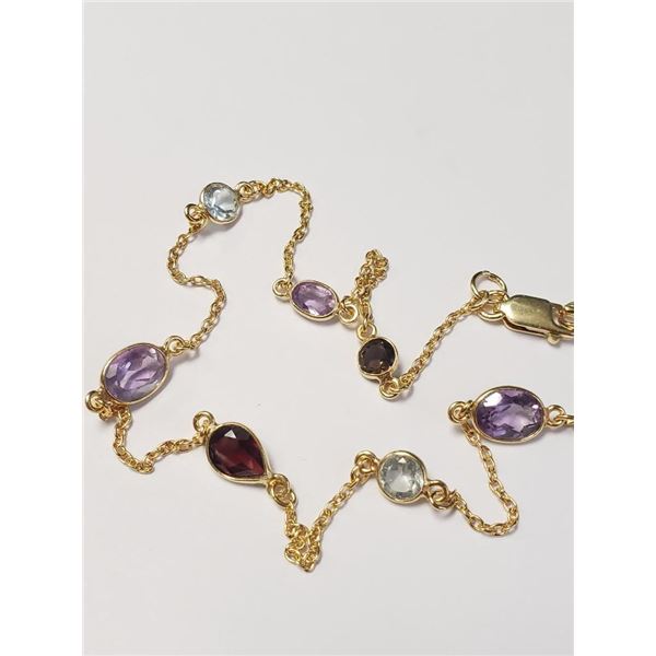 Silver Multi Genuine Gemstone Gold Plated 18" Necklace, Suggested Retail Value $300