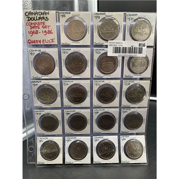 ESTATE ITEM - Complete Date Set 1968-1986 Canada $1.00 Dollar Coins Cataloged LOT of 19