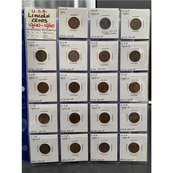 ESTATE ITEM - USA LIncoln Pennies 1940-1960 LOT of 19