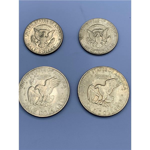 ESTATE ITEM - USA Eisenhower 1971 and 1972 Dollars and Half Dollars Set LOT of 4
