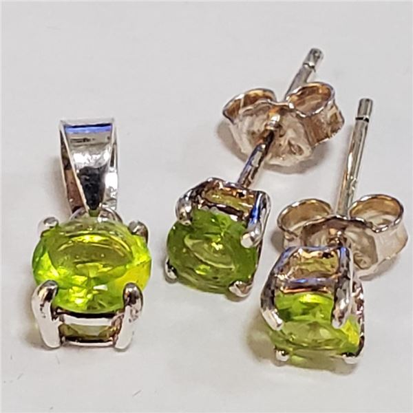 Silver Peridot Earrings & Pendant Set (~Size 0) (~length 0inches), Suggested Retail Value $120