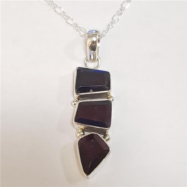 Silver Garnet Necklace (~Size 0) (~length 21inches) (~weight 10.4g), Suggested Retail Value $500 (Es