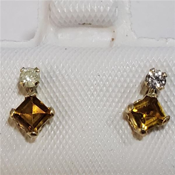 10K Yellow Gold Tourmaline(0.44ct) Diamond(0.06ct) Earrings (~Size 0) (~length 0inches), Suggested R