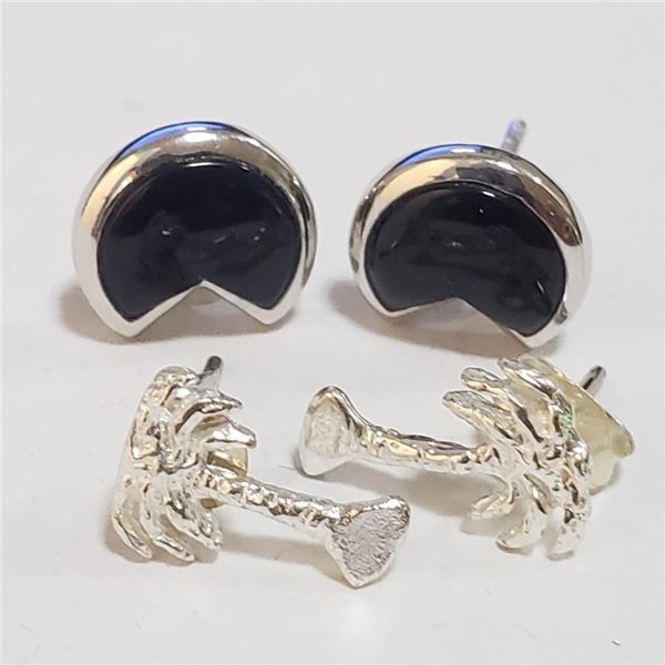 Silver Lot Of 2 Black Onyx Earrings (~Size 0) (~length 0inches), Suggested Retail Value $100