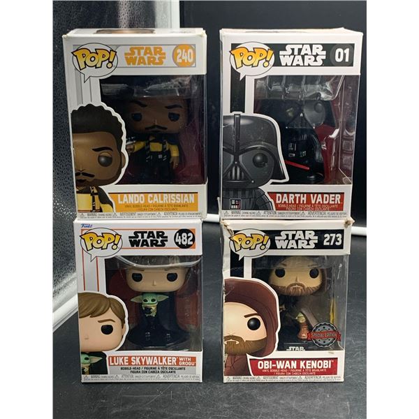Funko Pop! Lot of 4 - Star Wars - Luke Skywalker with Grogu, Obi-Wan Kenobi, Darth Vader & Lando Cal