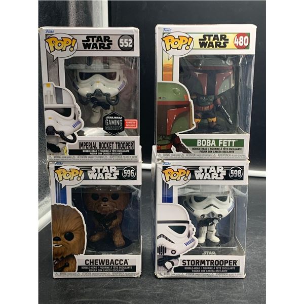 Funko Pop! Lot of 4 - Star Wars - Imperial Rocket Trooper, Boba Fett Chewbacca & Storm Trooper Figur