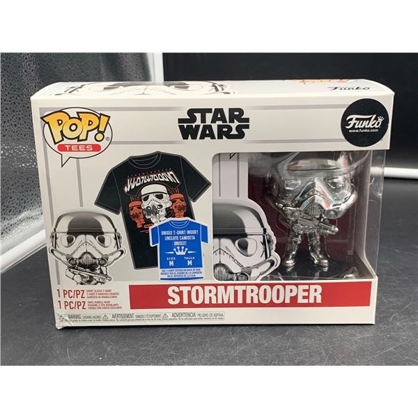 Funko POP! Star Wars #296 Silver Chrome Stormtrooper with Medium  T-Shirt NEW