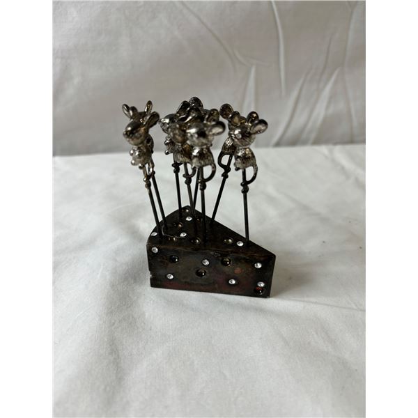 "Elegance" Silver Plated Mice and Cheese Picks