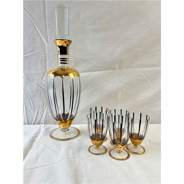 Gold Embellished Decanter and Glass Set
