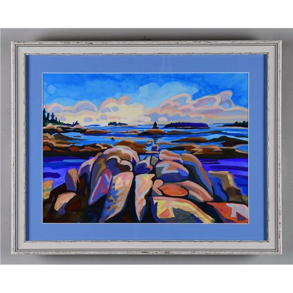 TWO WATERCOLOR COASTAL MAINE SEA SCAPES.